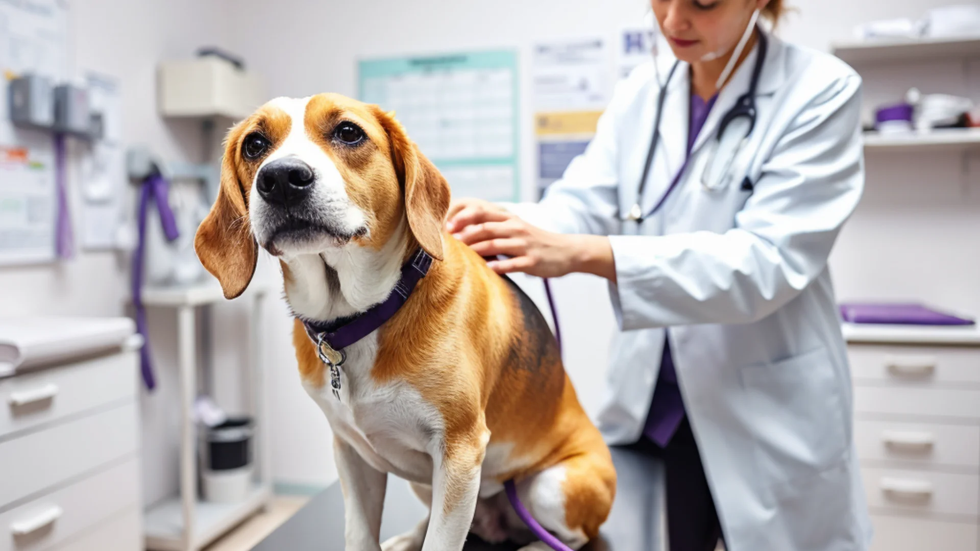 beagle at the vet