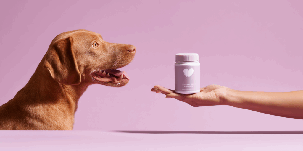 Dog looked happy after seeing veterinarian giving medicine