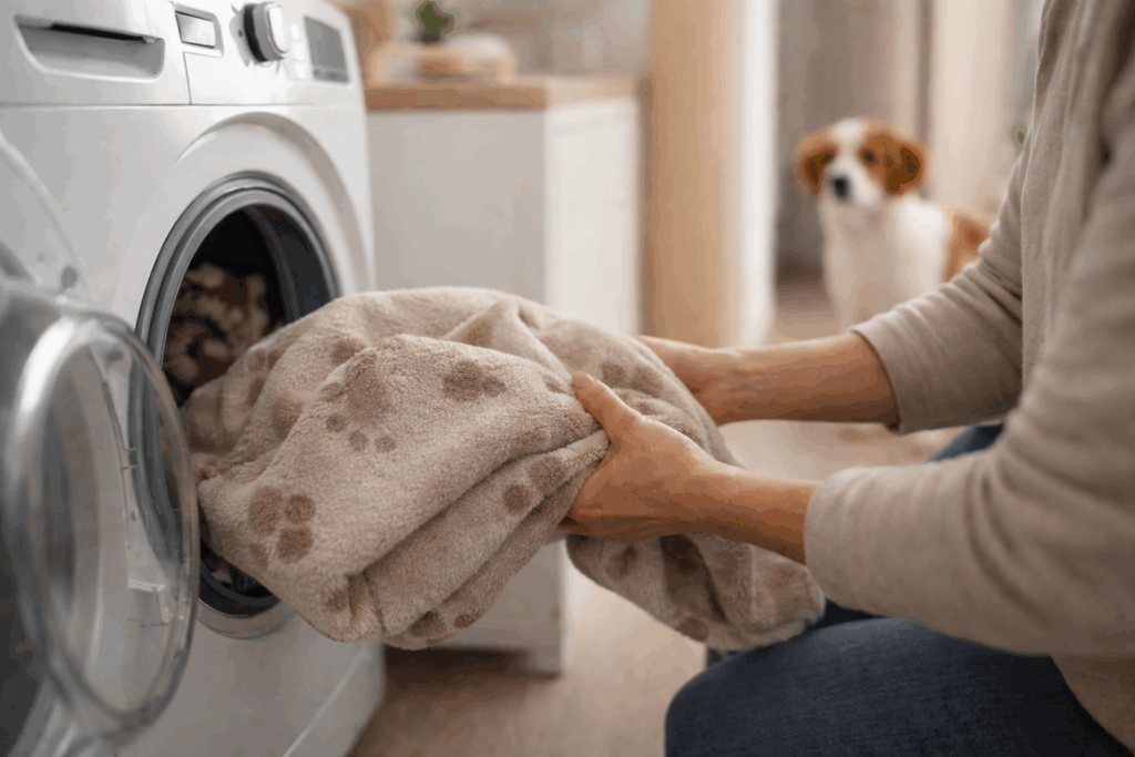 Owner keeping the dogs bedding clean