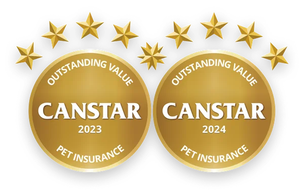 Canstar Outstanding Value Pet Insurance award badges for 2023 and 2024